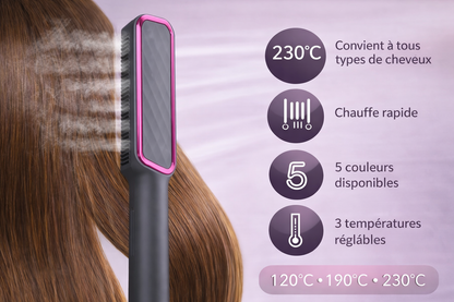 Brosse Chauffante Lissante à Ions Négatifs LED