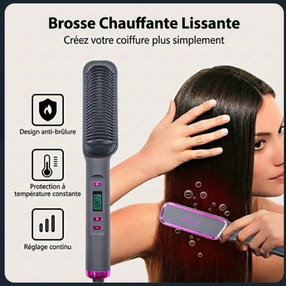 Brosse Chauffante Lissante à Ions Négatifs LED